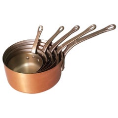 Retro Late 20th Century French 5-Piece Copper Pans