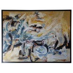Late 20th Century French Abstract Painting Colored Acrylics, Signed and Dated