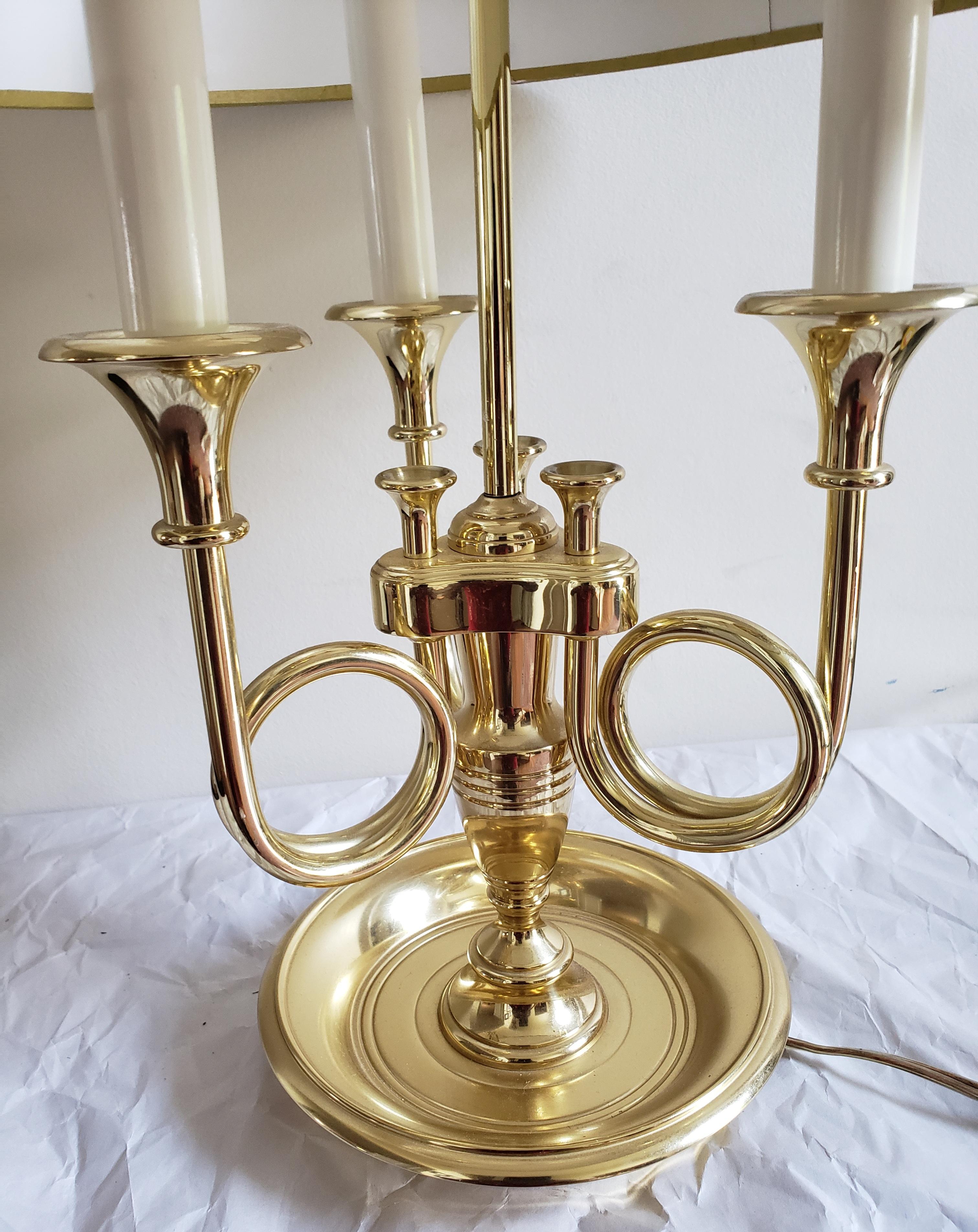  Late 20th Century French Bouillote 3-Arm Polished cast Brass Table Lamp  in very good vintage condition.
Measure 8