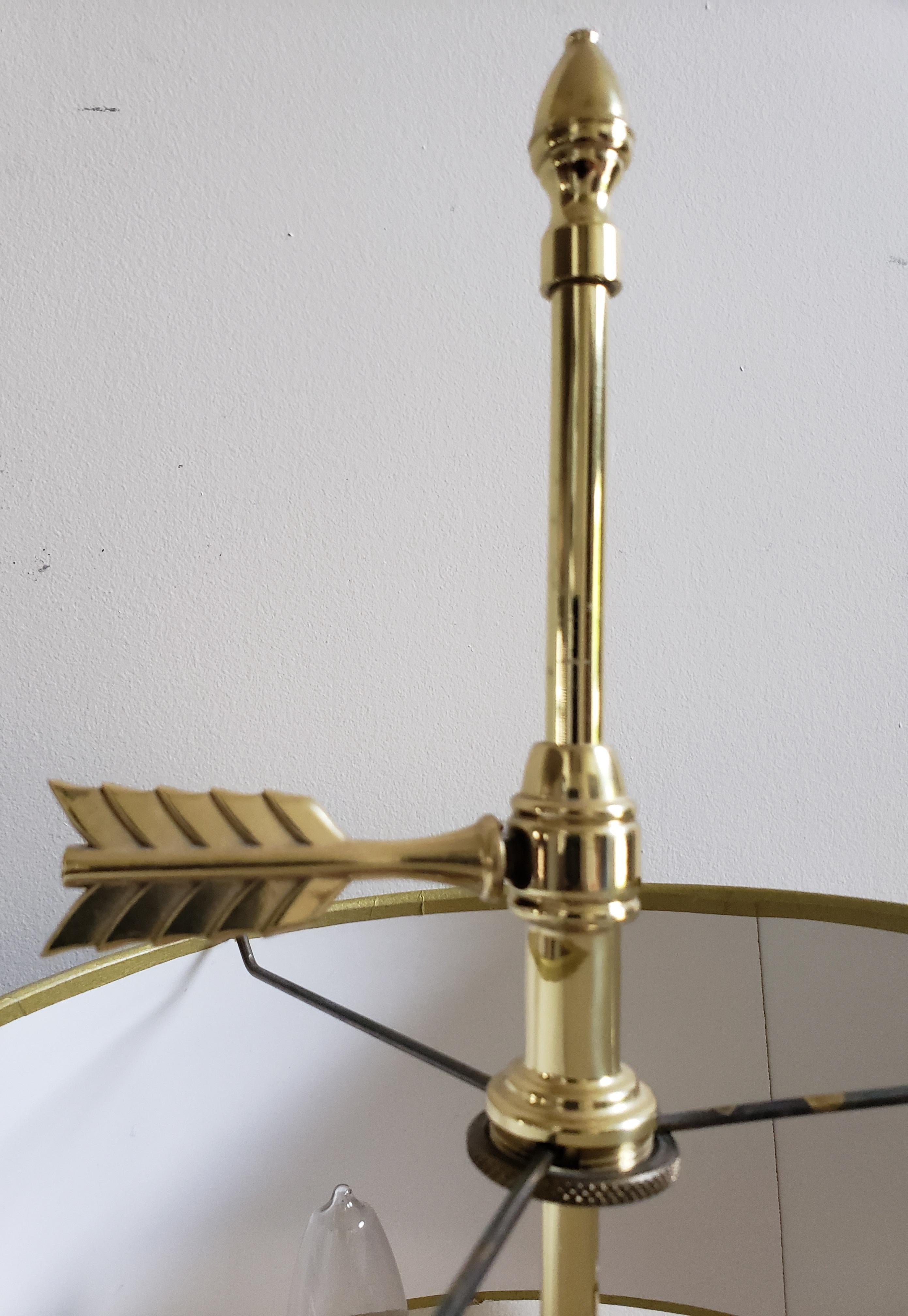 Regency Late 20th Century French Bouillote 3-Arm Polished Brass TableLamp 