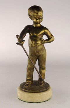 Late 19th Century French Bronze Sculpture of a Boy with a Sword by Louis Kley