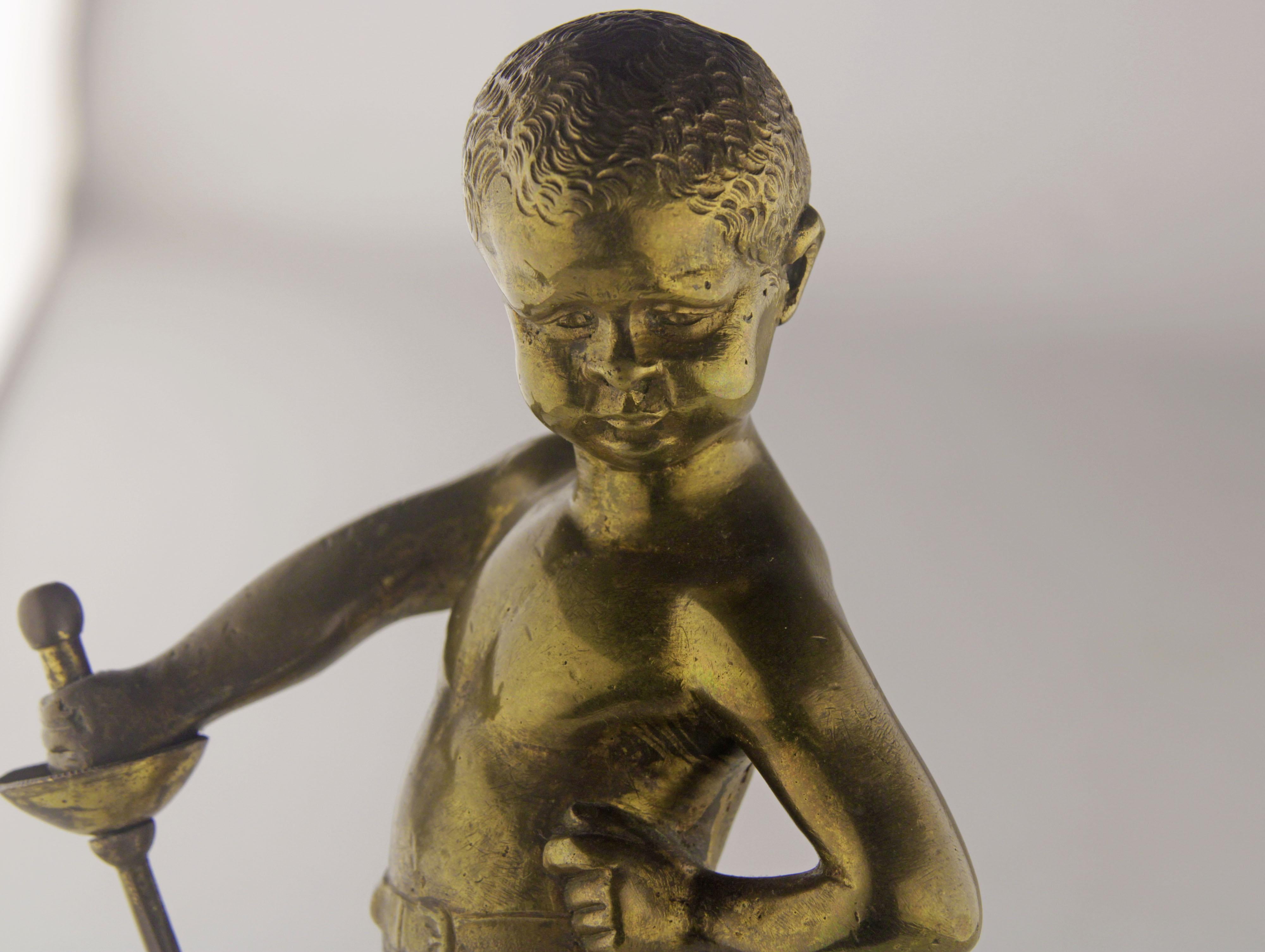 Polished Late 19th Century French Bronze Sculpture of a Boy with a Sword by Louis Kley For Sale