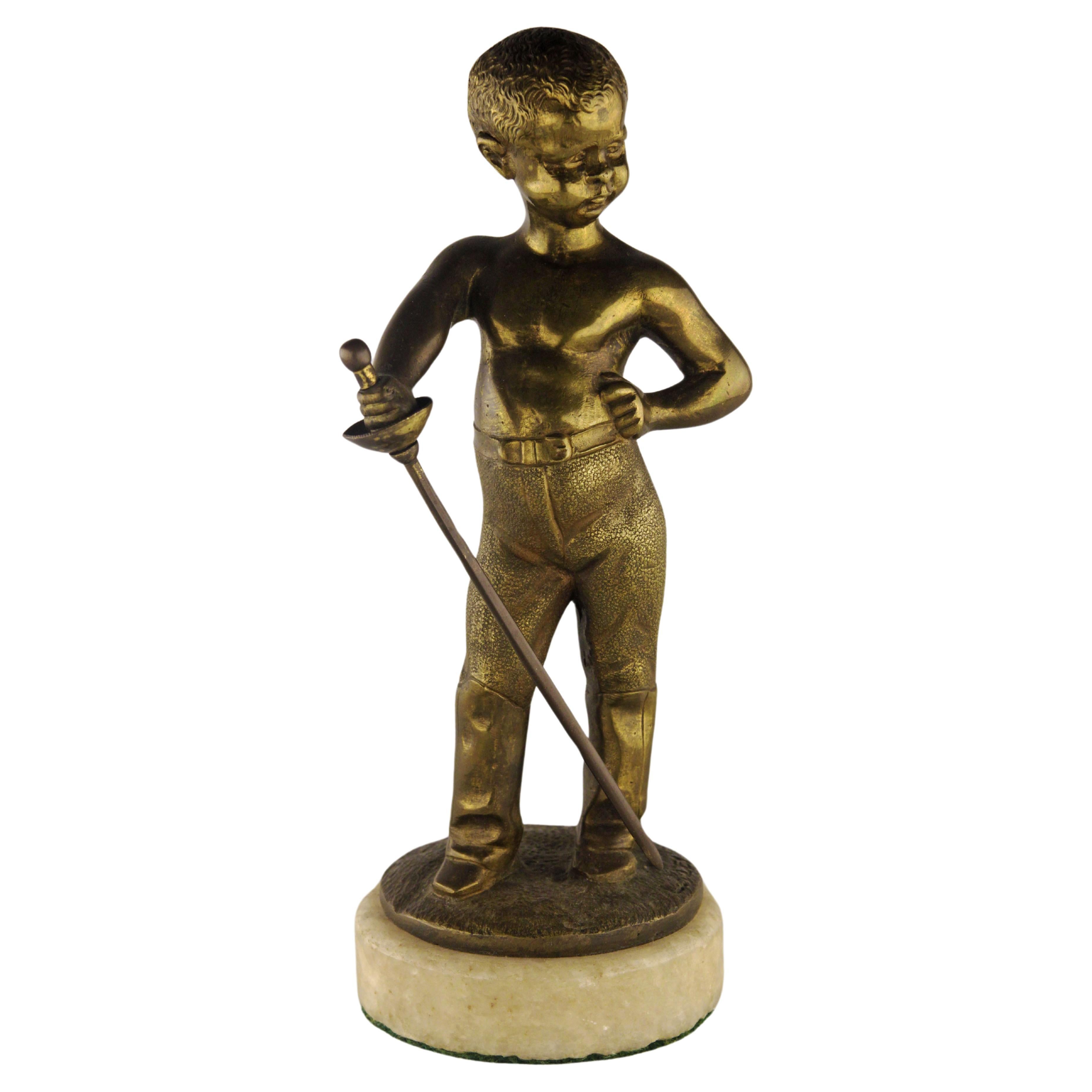 Late 19th Century French Bronze Sculpture of a Boy with a Sword by Louis Kley For Sale