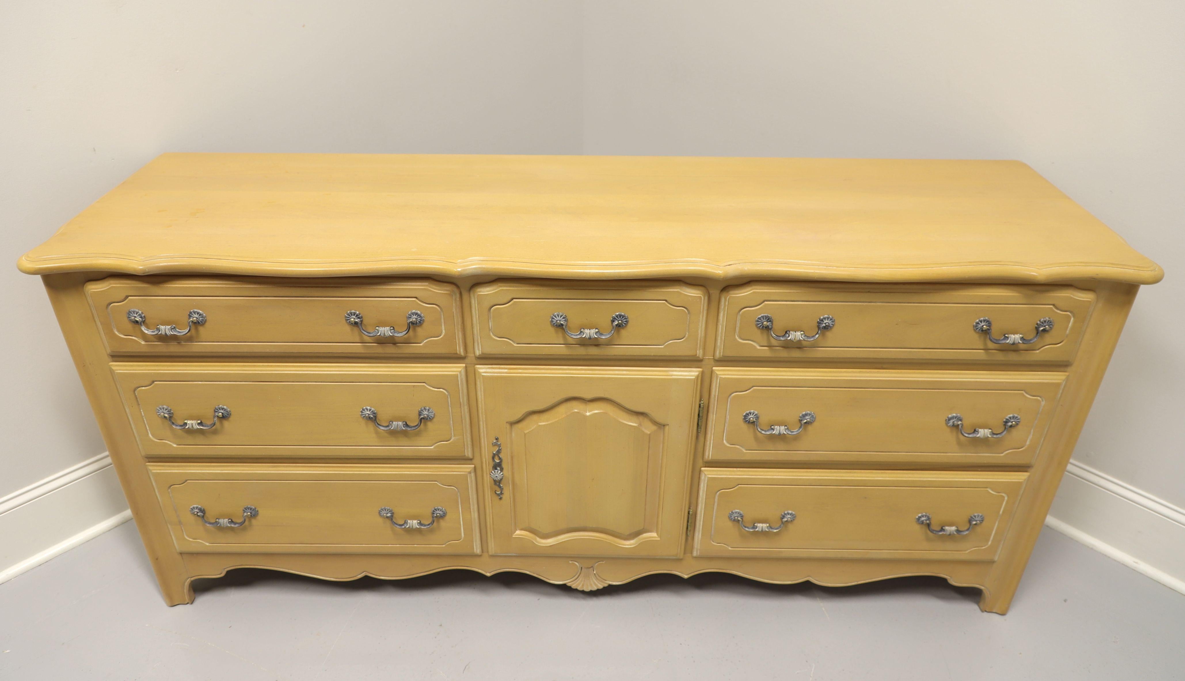 Brass Late 20th Century French Country Whitewashed Distressed Finish Triple Dresser For Sale