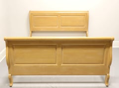 Late 20th Century French Country Whitewashed Distressed Queen Size Sleigh Bed