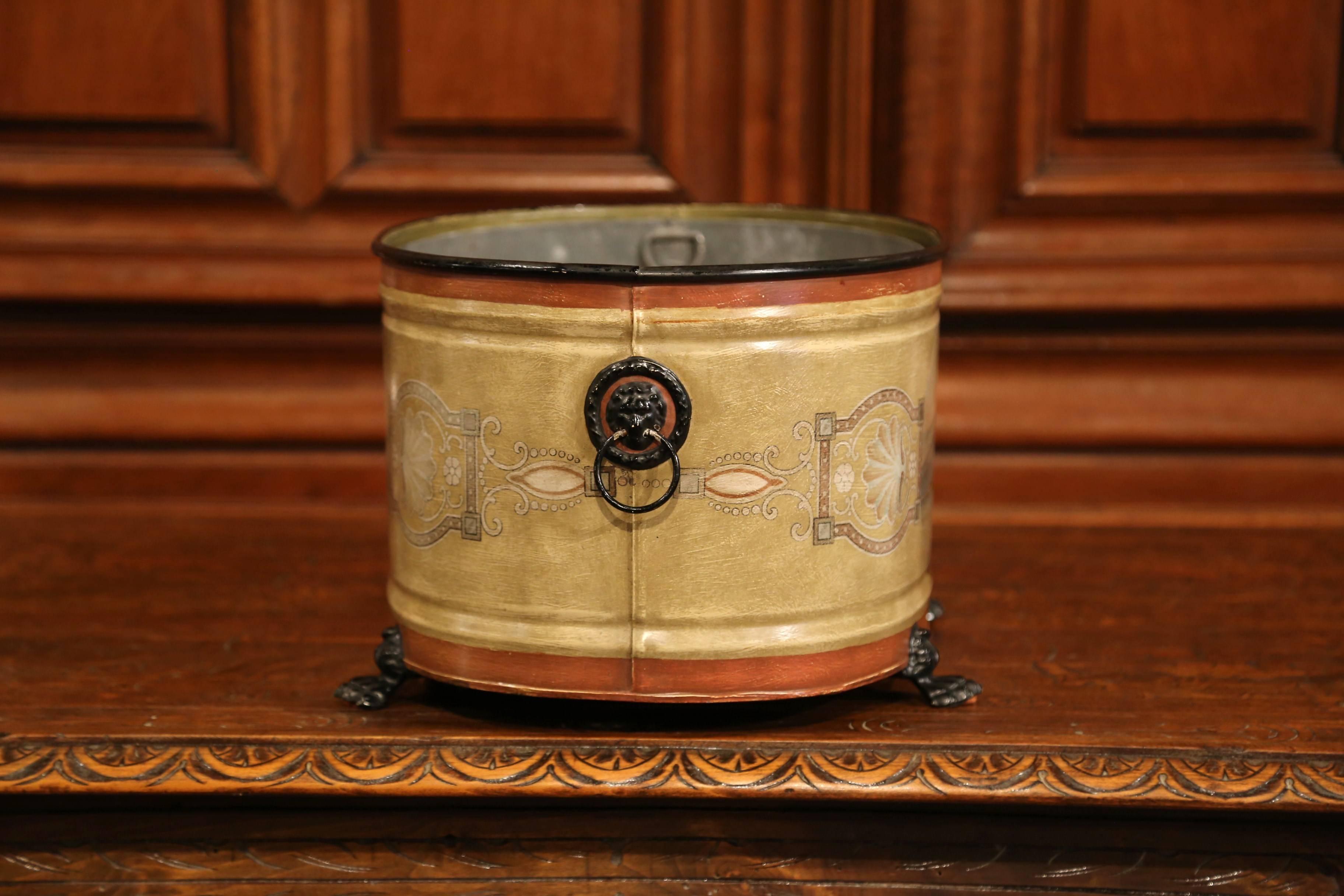 Late 20th Century French Hand-Painted Oval Tole Jardinière with Zinc Liner 2