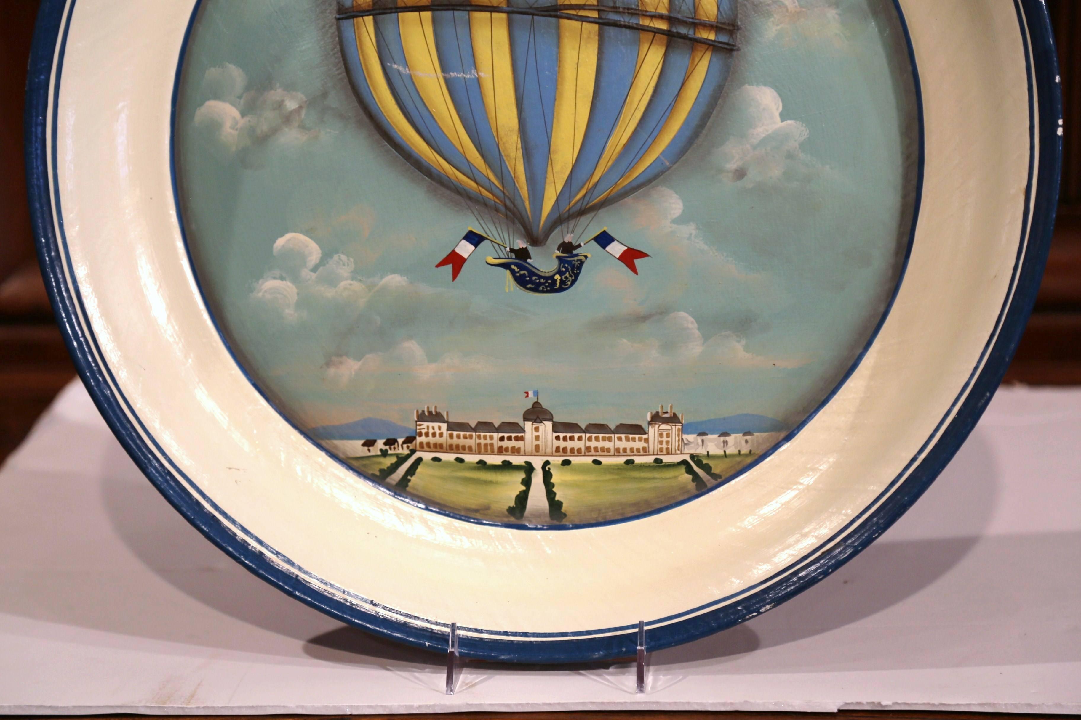 Tôle Late 20th Century French Hand-Painted Tole Tray with Colorful Hot Air Balloon