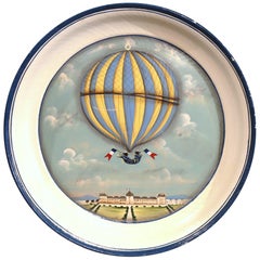 Late 20th Century French Hand-Painted Tole Tray with Colorful Hot Air Balloon