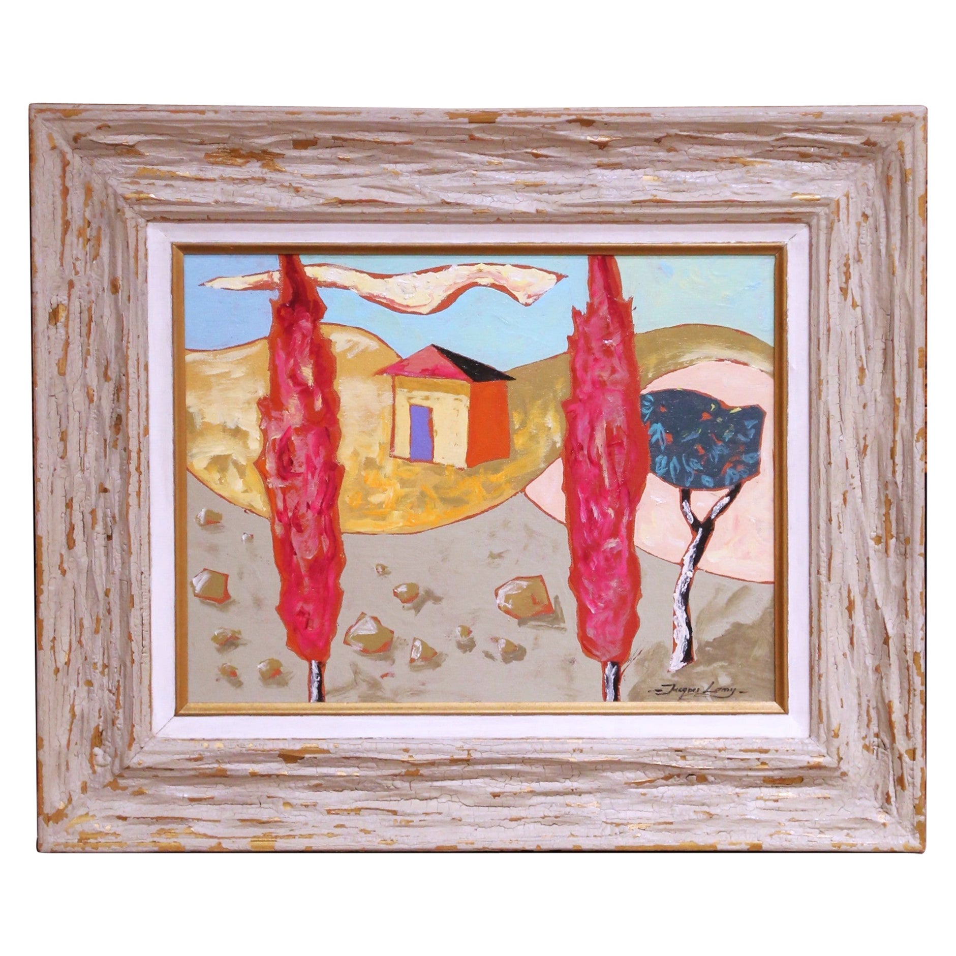 Tableau de paysage français de la fin du 20e siècle par Jacques Lamy dans son cadre