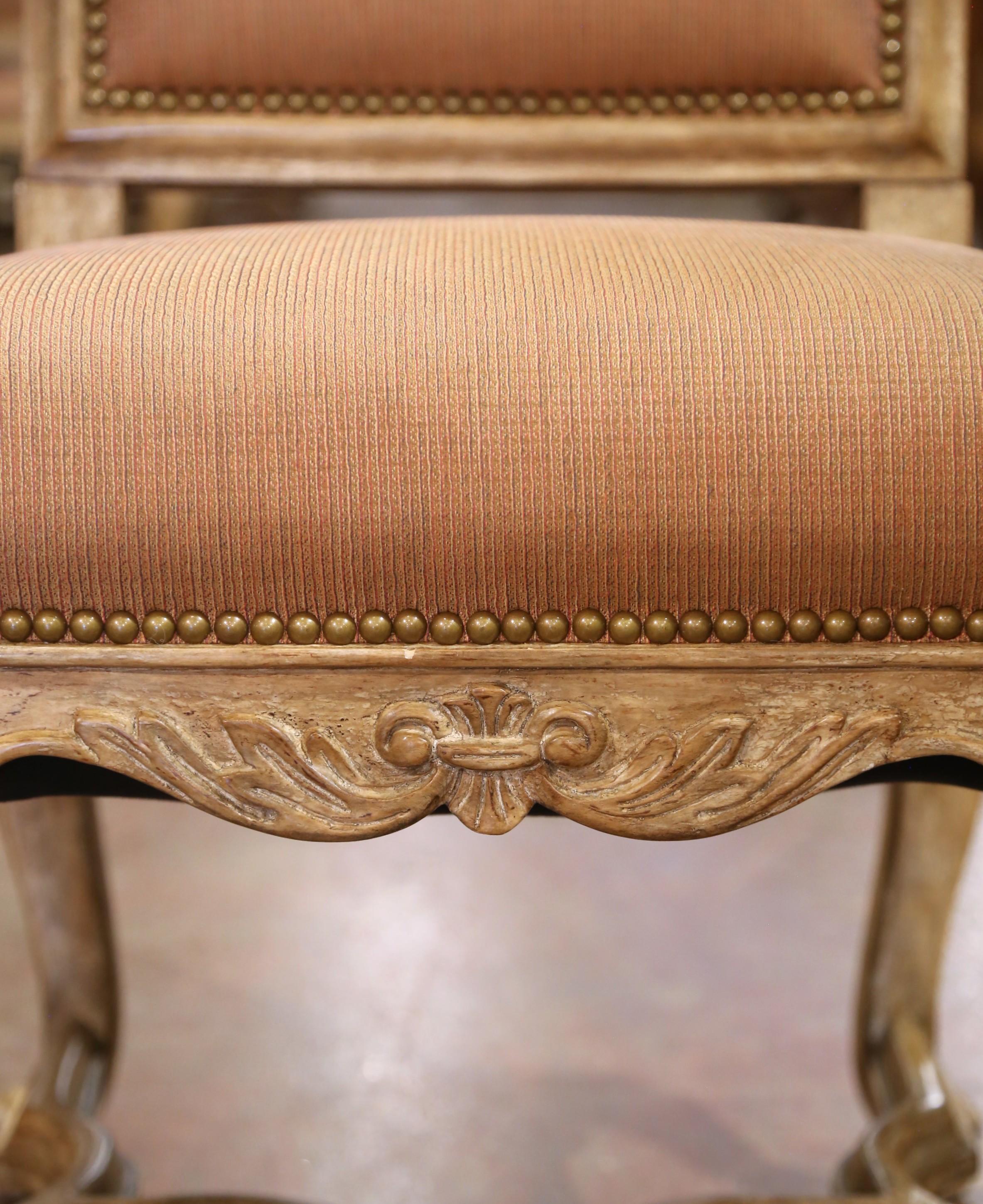 Late 20th Century French Louis XV Round Dining Table with Six Upholstered Chairs For Sale 5