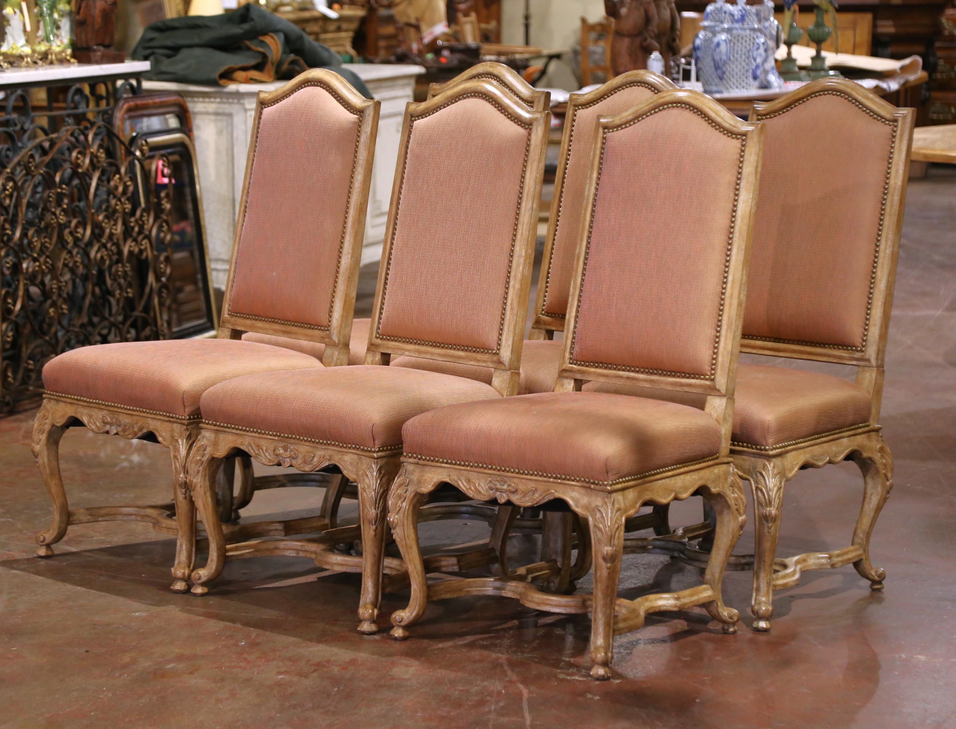 Fabric Late 20th Century French Louis XV Round Dining Table with Six Upholstered Chairs For Sale