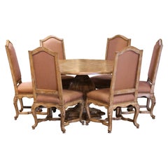 Late 20th Century French Louis XV Round Dining Table with Six Upholstered Chairs