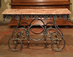 Late 20th Century French Polished Iron Pastry Table with Red Marble Top
