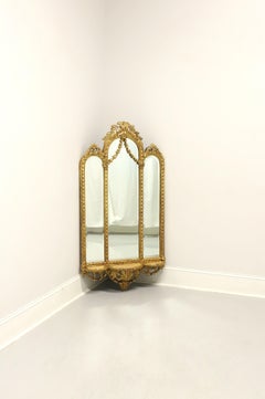 Late 20th Century French Rococo Gold Gilt Triptych Wall Mirror w/ Shelf