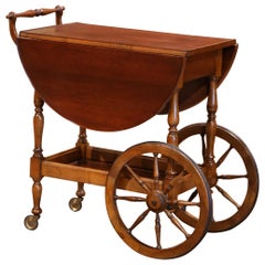 Late 20th Century French Walnut Drop-Leaf Tea Trolley Service Cart on Wheels