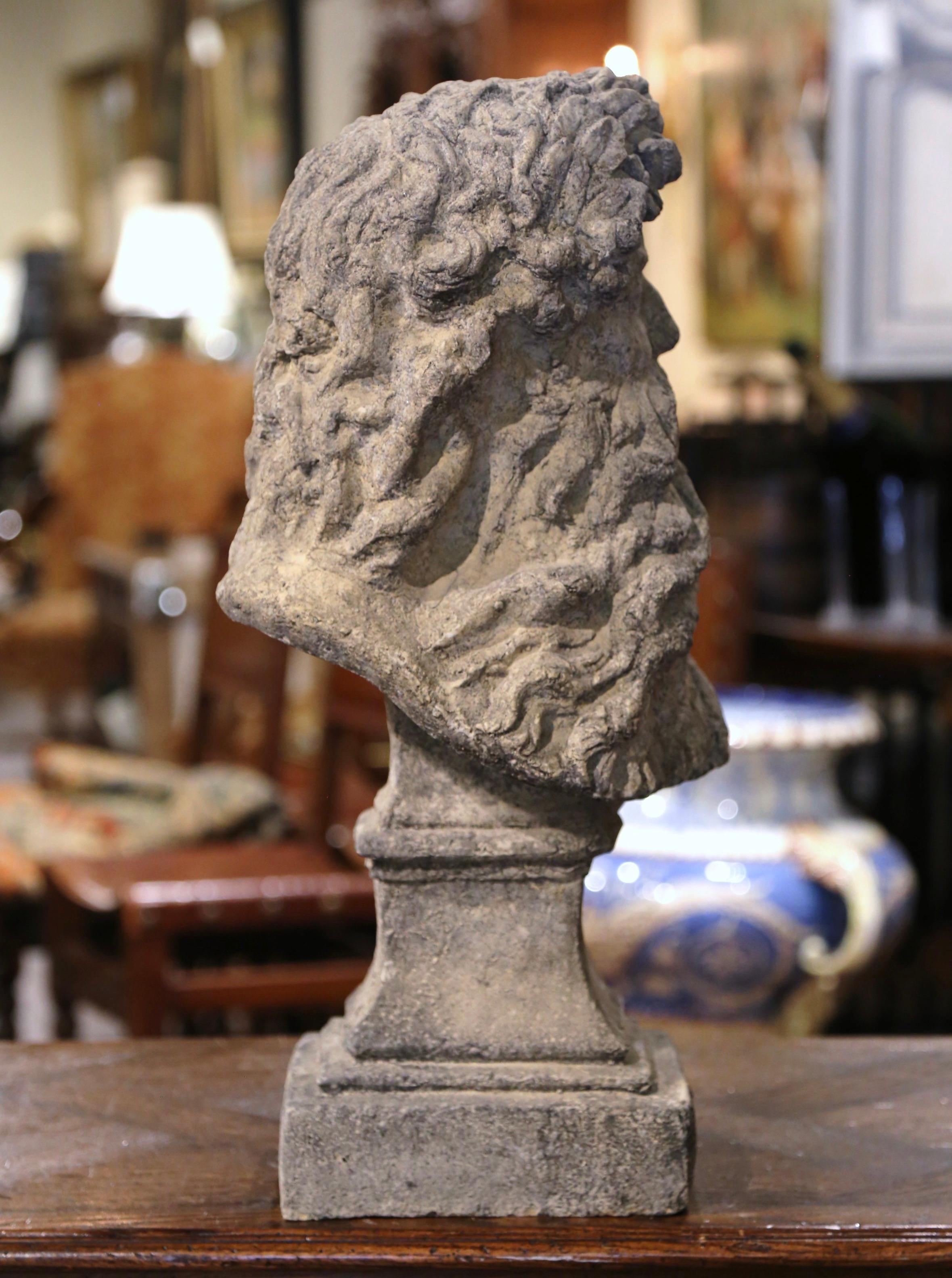 Late 20th Century French Weathered Garden Cast Stone Statuary of Zeus In Excellent Condition In Dallas, TX