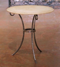 Late 20th Century French Wrought Iron Bistrot Table with Limestone Top
