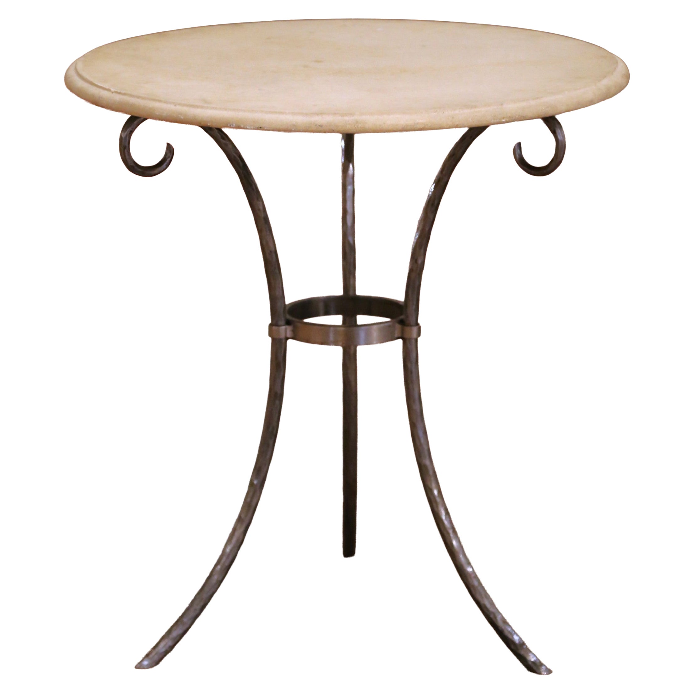 Late 20th Century French Wrought Iron Bistrot Table with Limestone Top en venta