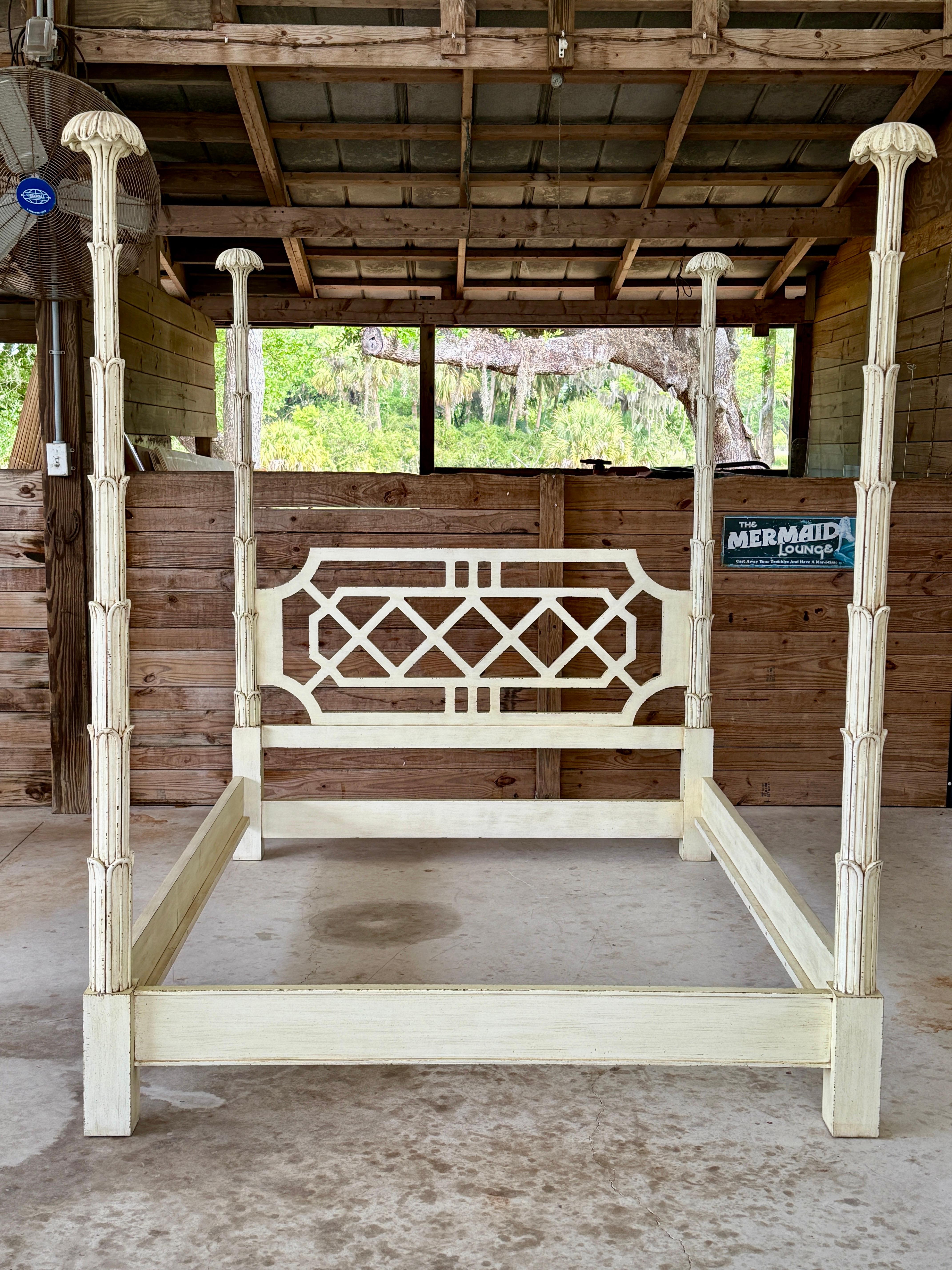 Late 20th Century Fretwork Queen Four Posted Canopy Bed in the Manner of Serge R For Sale 8