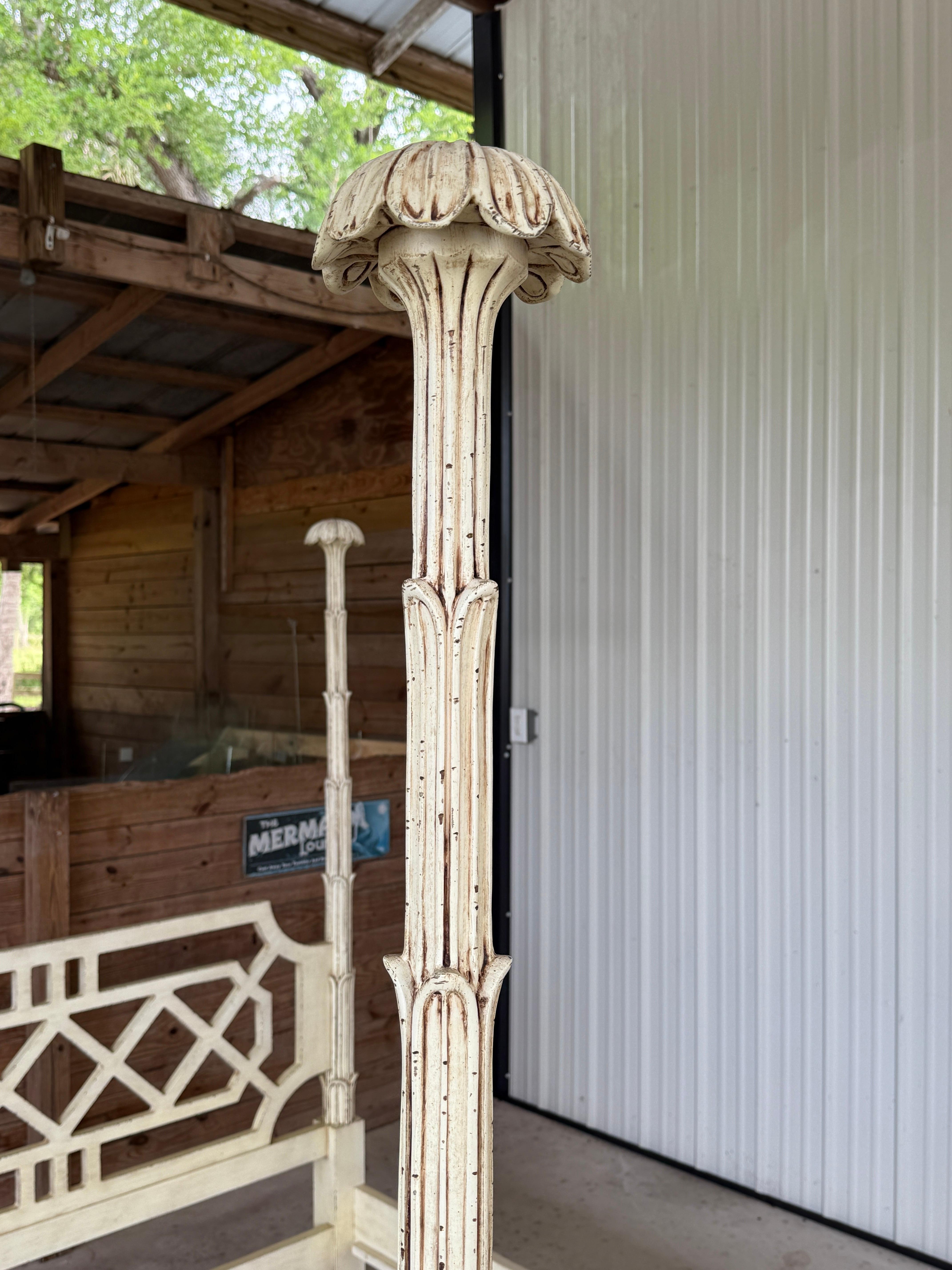 Late 20th Century Fretwork Queen Four Posted Canopy Bed in the Manner of Serge R In Good Condition For Sale In North Fort Myers, FL