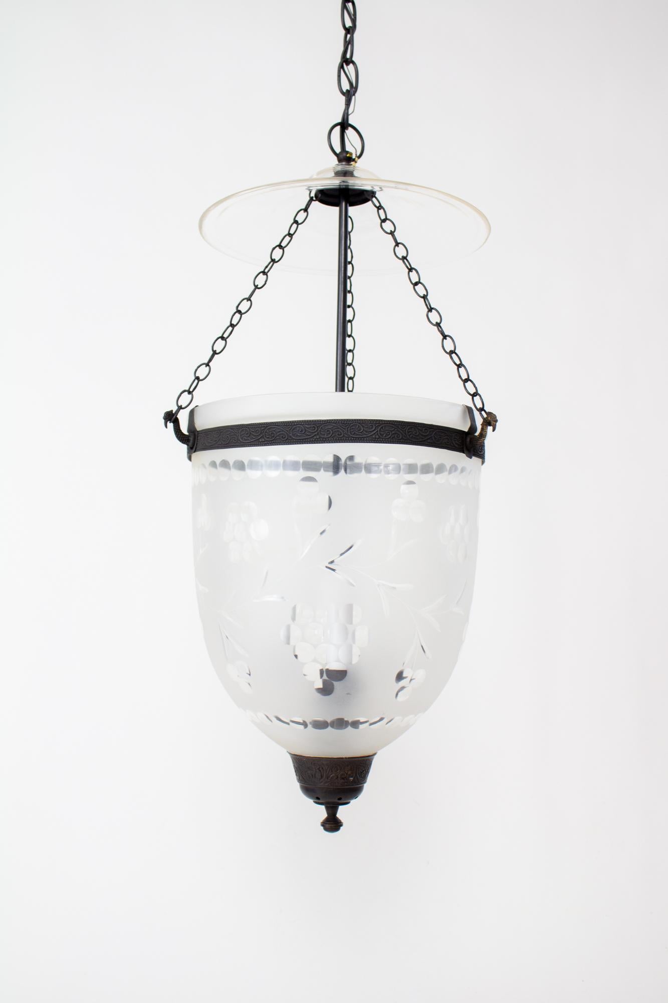 Late 20th Century Frosted Glass Bell Jar With Grape Pattern For Sale 2