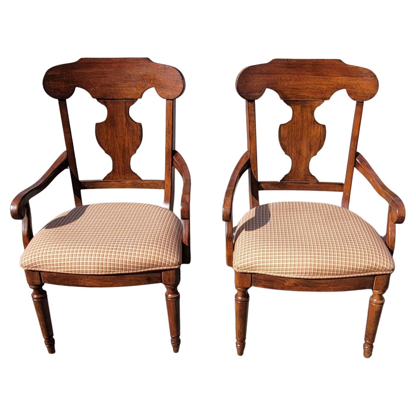 Large and gorgeous pair of Late 20th Century Fruitwood Upholstered Armchairs in great condition. Measures 24.5