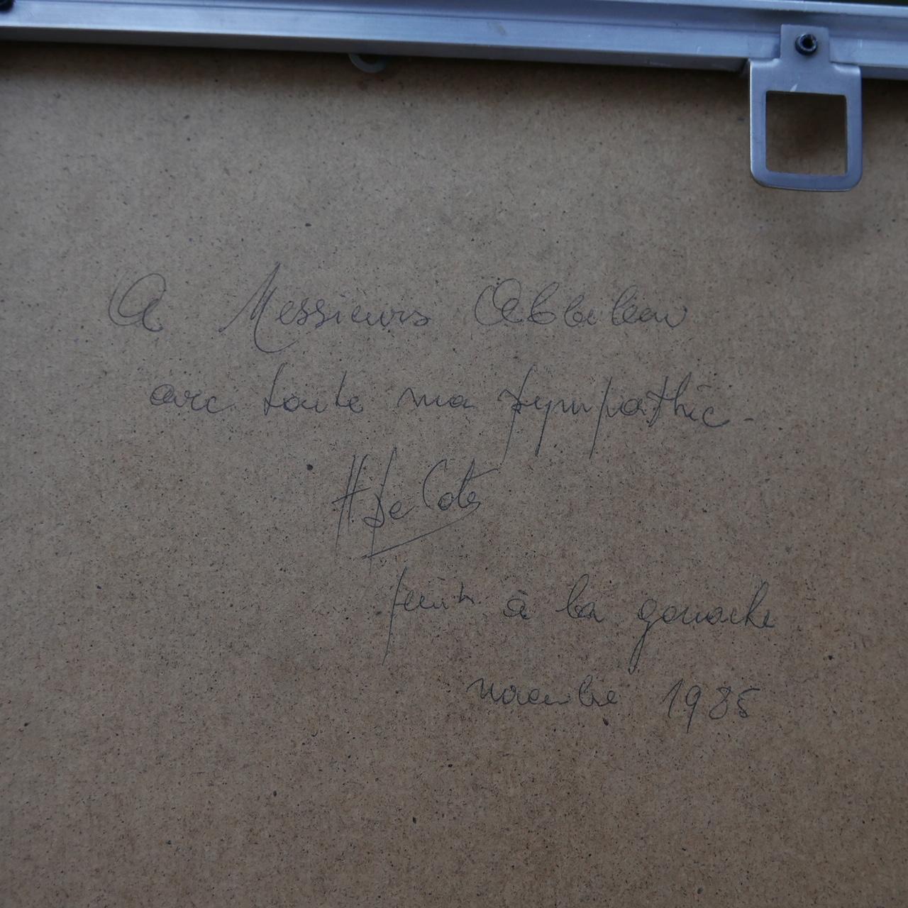 Ein Kunstwerk im geometrischen Stil,

ca. 1960er Jahre, Französisch.

Beschriftung auf der Rückseite.

Eingerahmt in einen Metallrahmen.

Wahrscheinlich ein Aquarell.

Abmessungen: 45.5. H x 41 B x 2,5 T in cm.