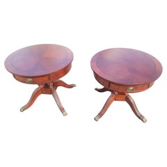 Late 20th Century Georgian Banded Inlaid Cherry Drum Side Table