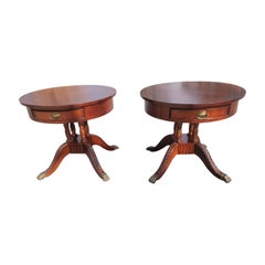 Late 20th Century Georgian Banded Inlaid Cherry Drum Side Table