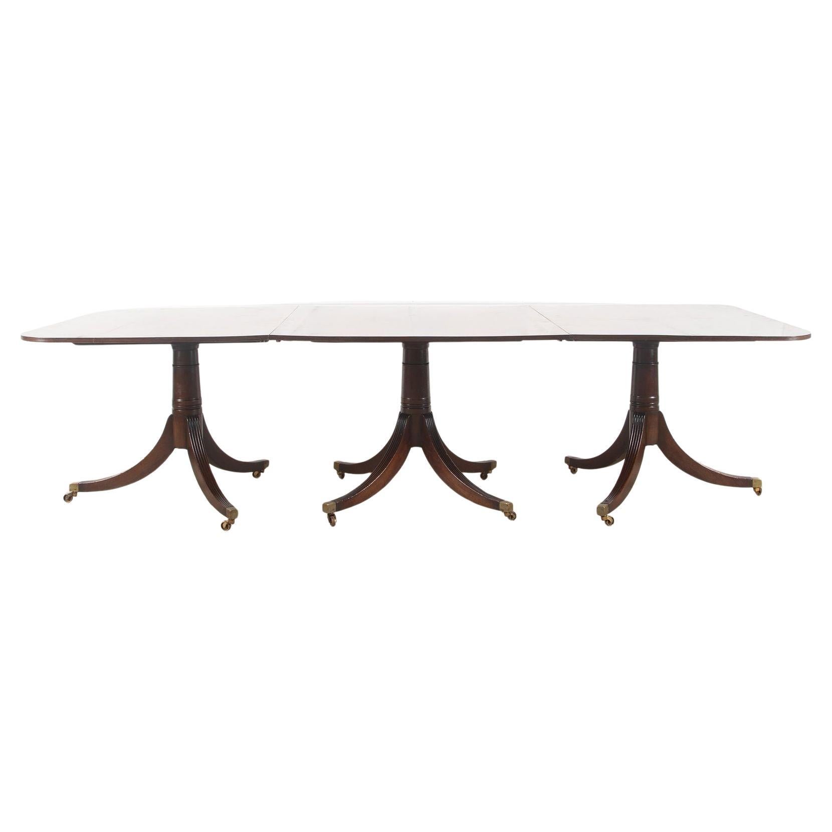 Late 20th Century Georgian Style Three Pillar Mahogany Dining Table