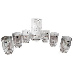 Late 20th Century German Crystal Water Jug Set Engraved with Animals