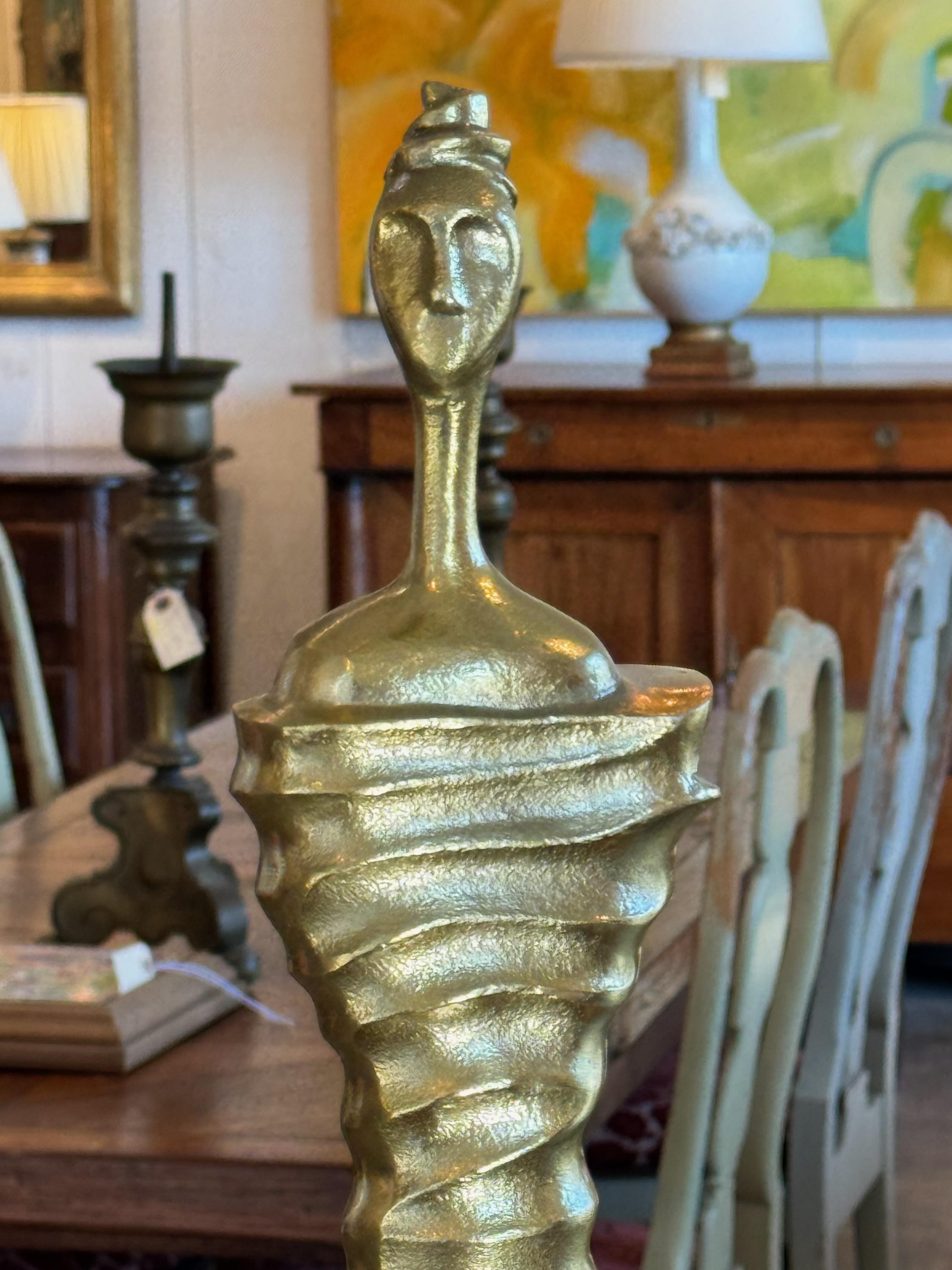 Late 20th Century Gilded Metal Sculpture on White Marble Base In Good Condition For Sale In Charlottesville, VA