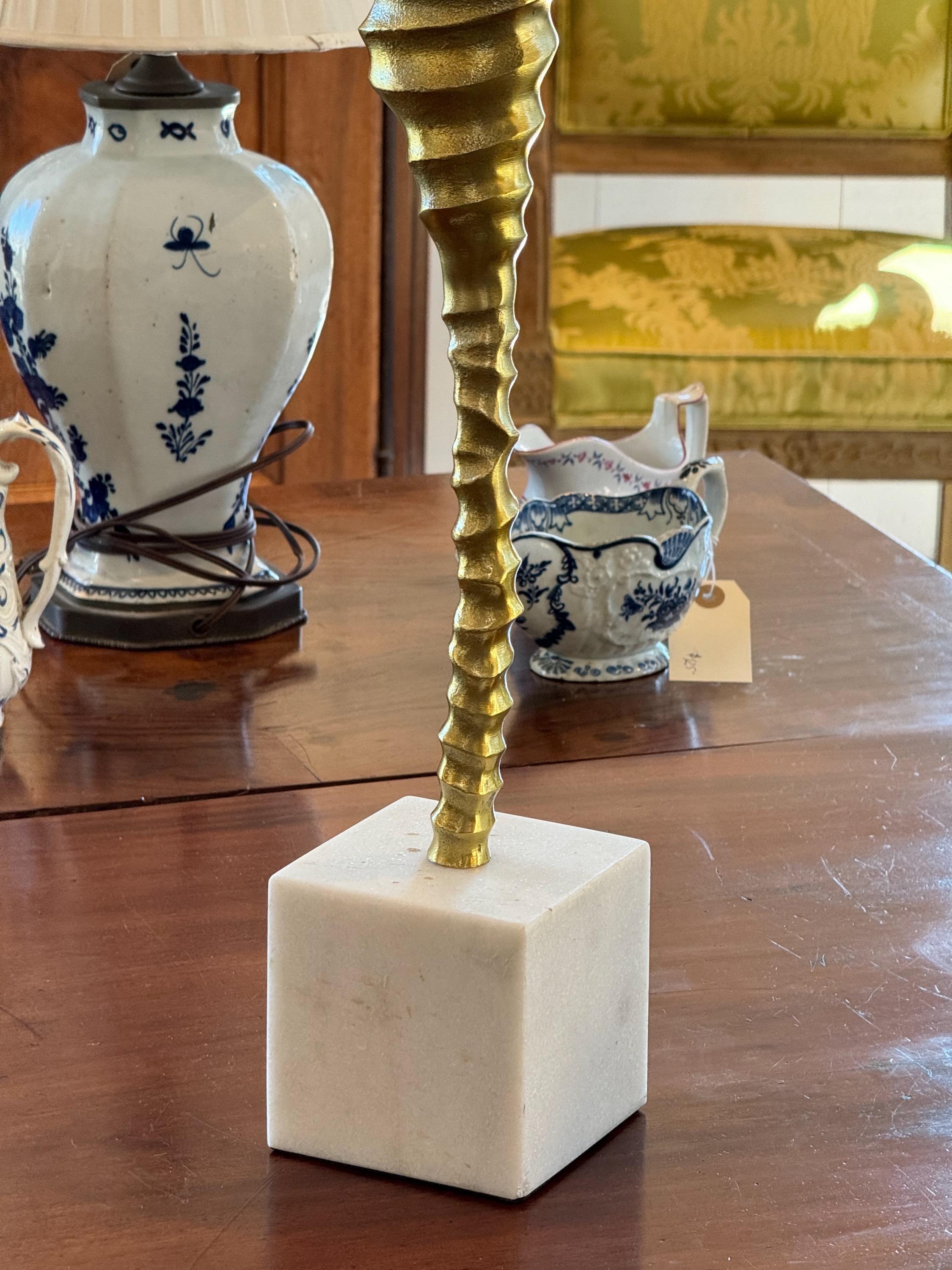 Late 20th Century Gilded Metal Sculpture on White Marble Base For Sale 1