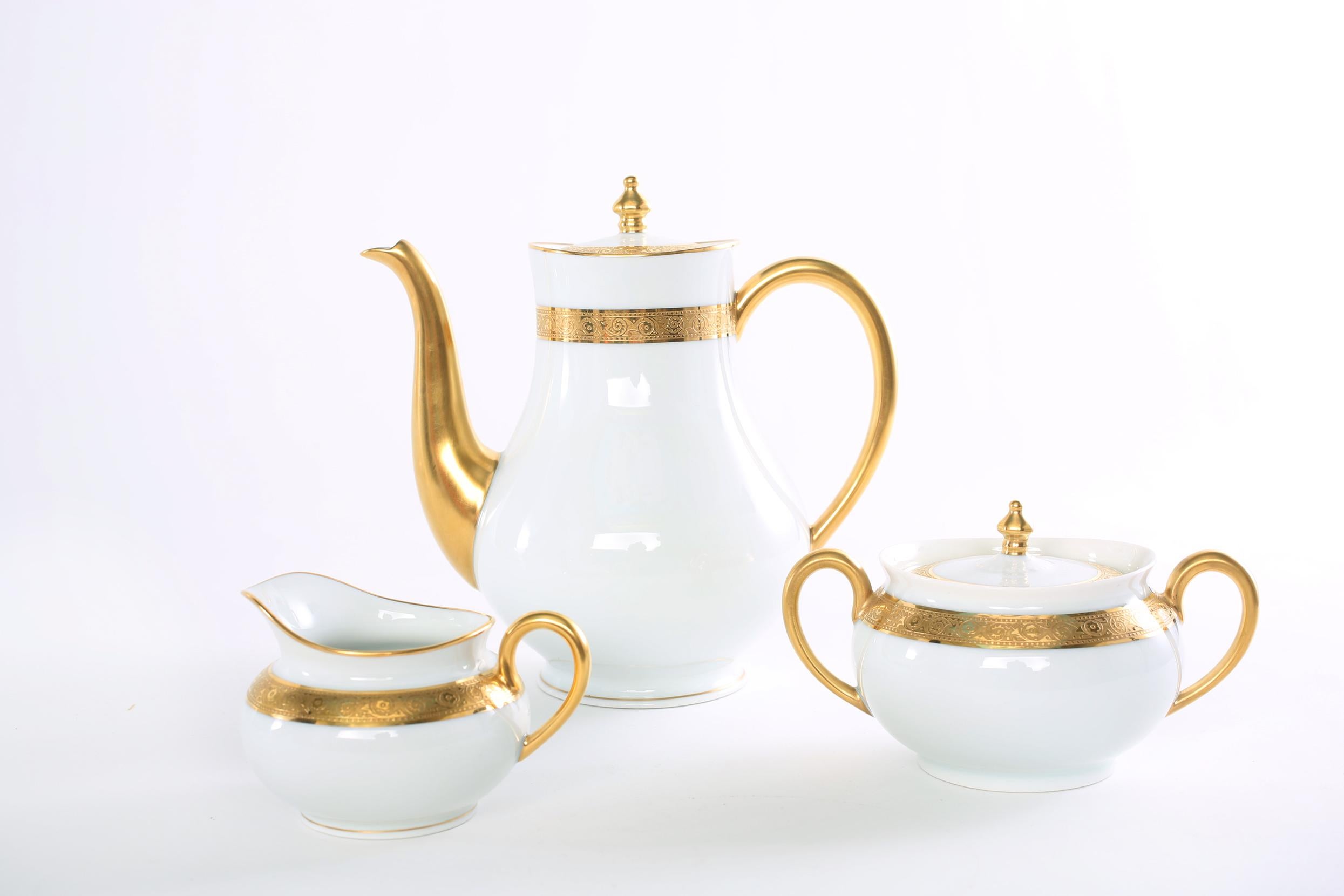 French Haviland Limoges Gilt Porcelain Coffee / Tea Service for 12 For Sale