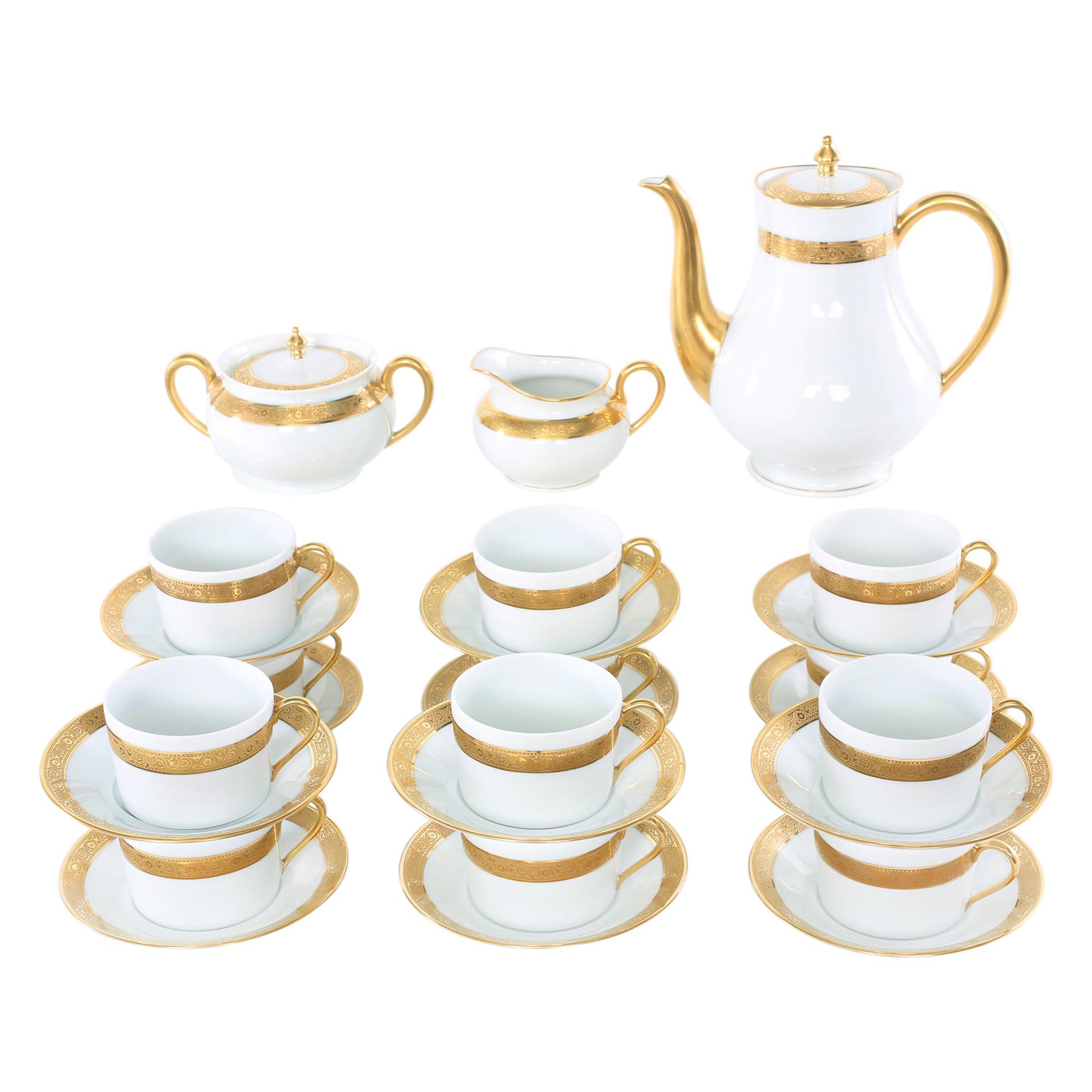 Haviland Limoges Gilt Porcelain Coffee / Tea Service for 12
