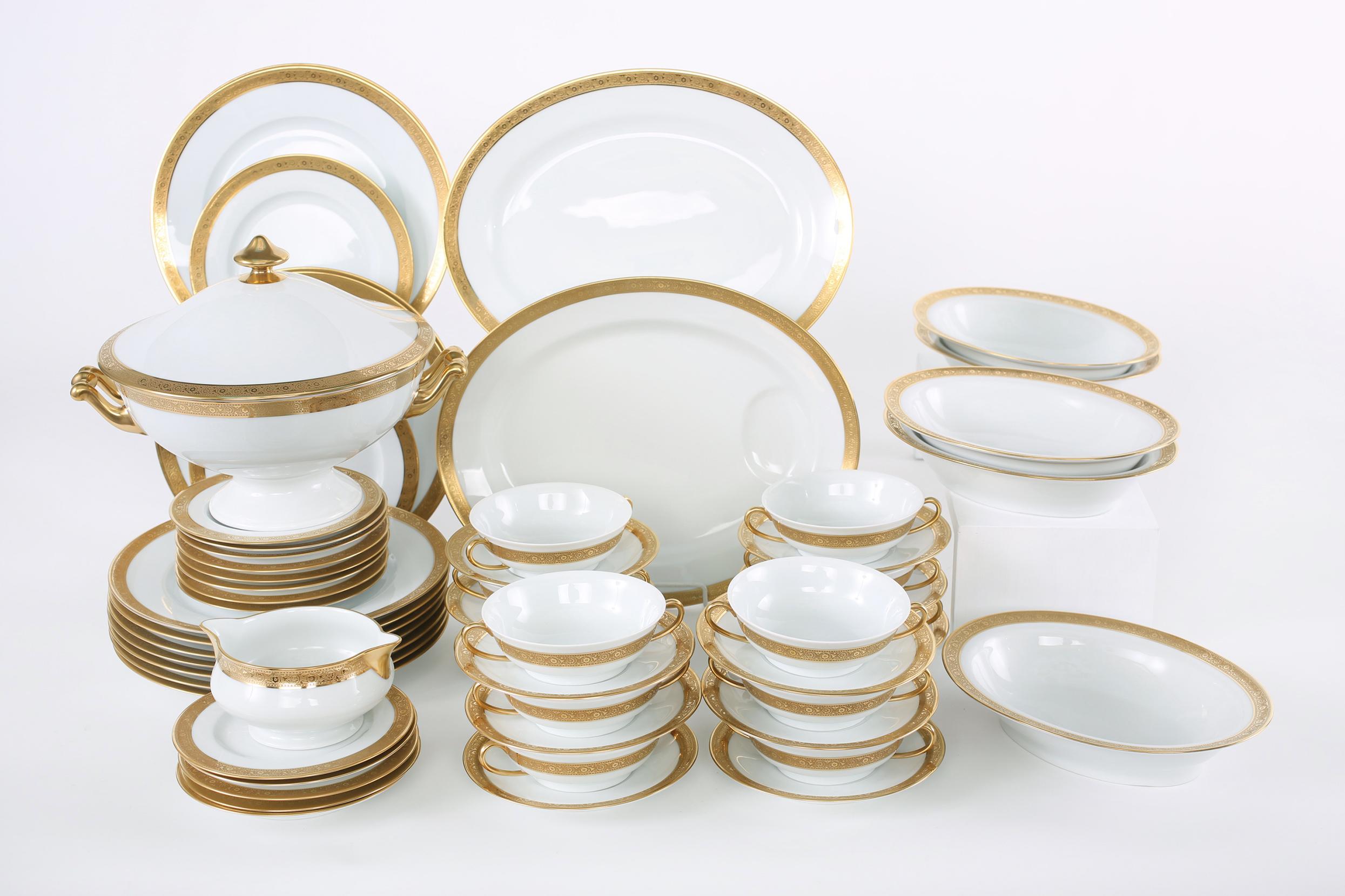 Gold Late 20th Century Gilt Porcelain Dinner Service for Twelve