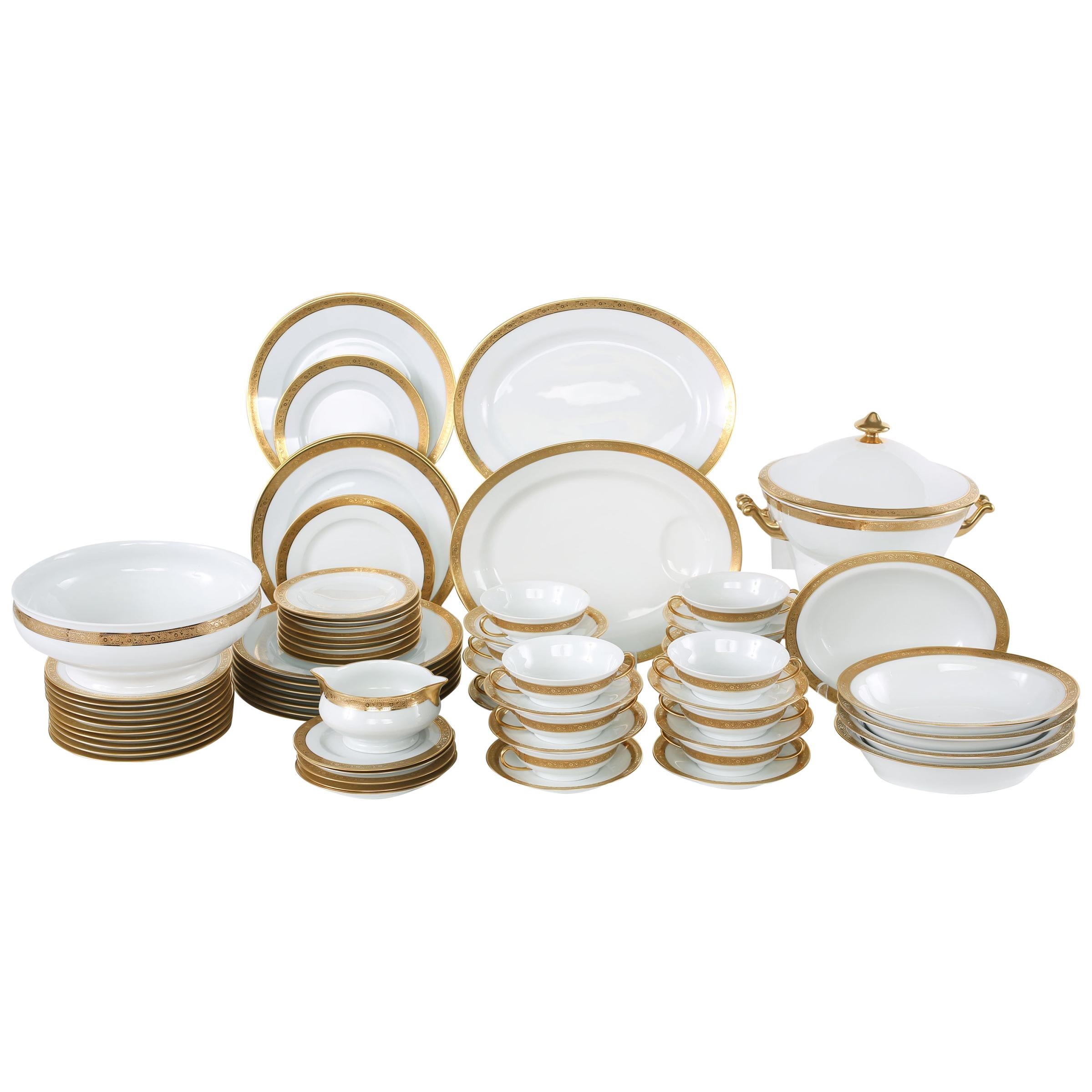 Late 20th Century Gilt Porcelain Dinner Service for Twelve