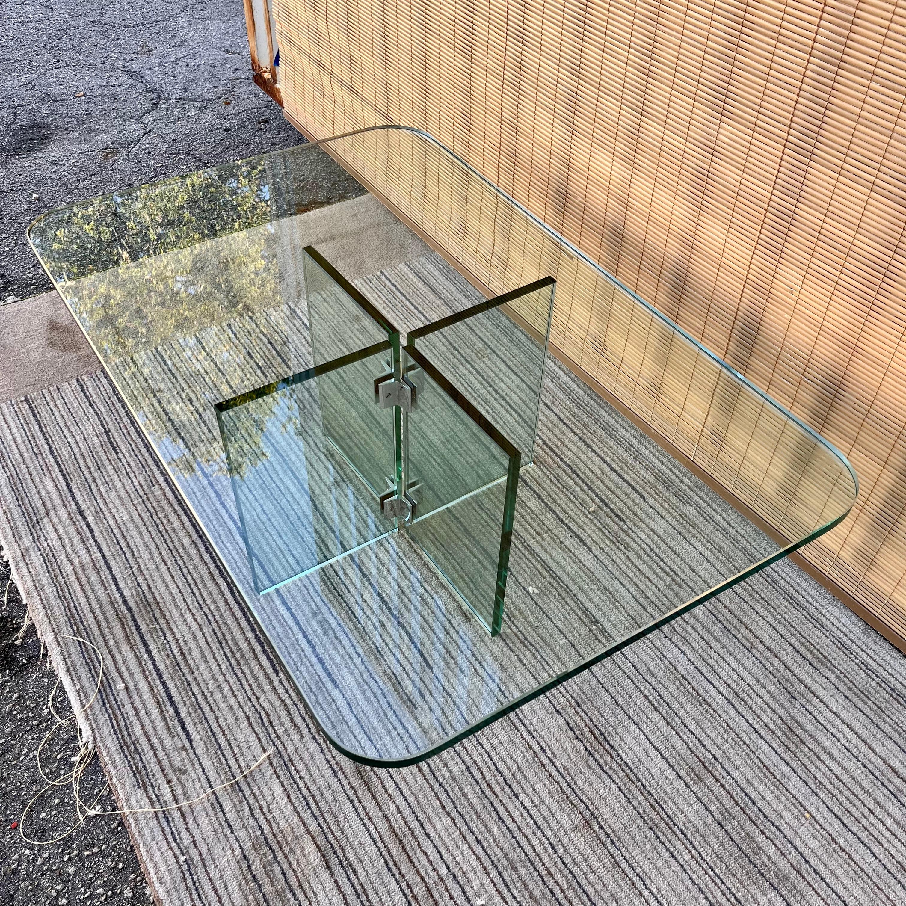 Stainless Steel Late 20th Century Glass Coffee Table in the Leon Rosen for Pace Collection Style For Sale