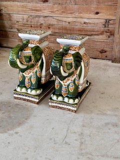 Late 20th Century Glazed Ceramic Elephant Side Table Garde stool-Pair
