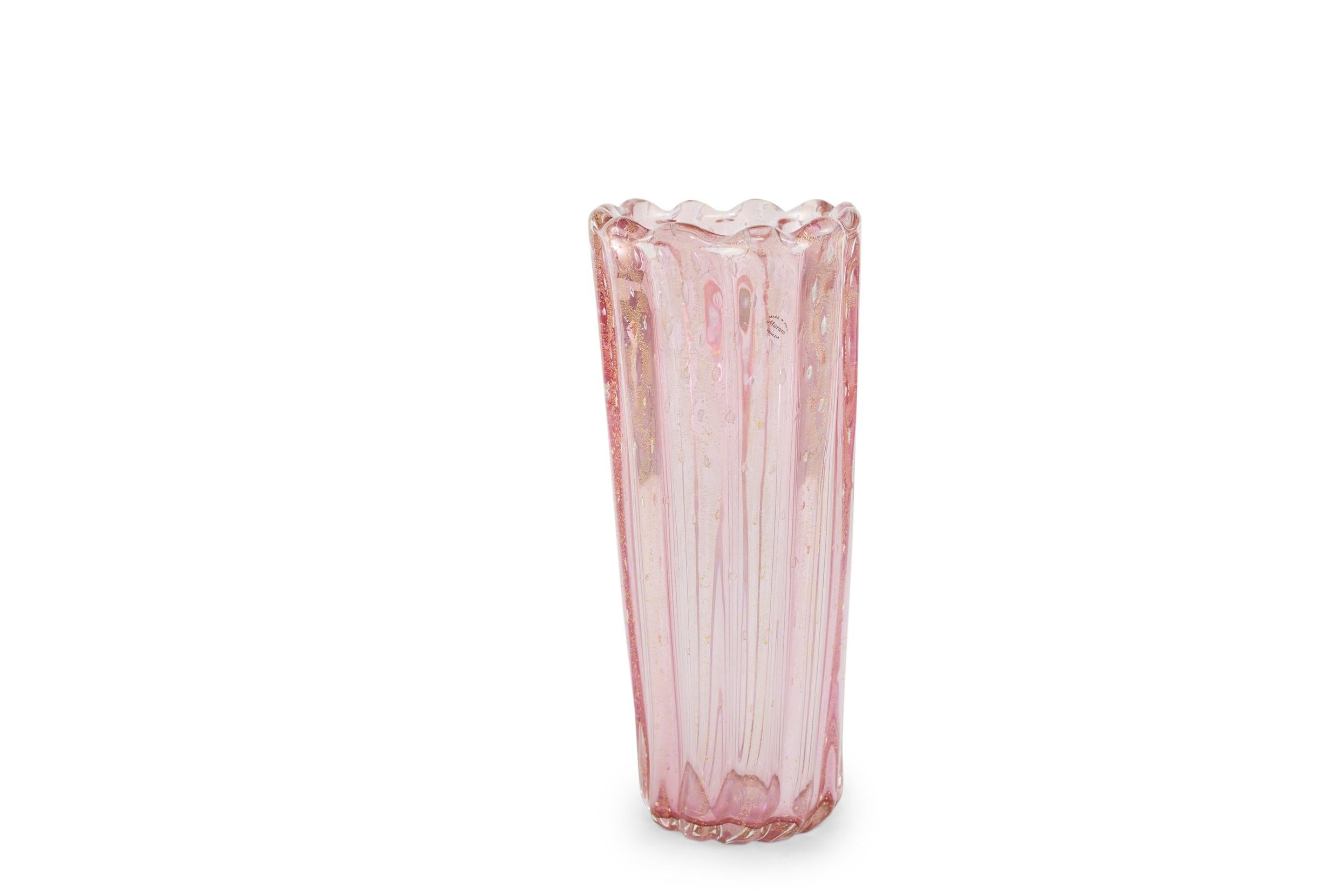 Late 20th Century Gold Flecks Tall Murano Glass Vase 5