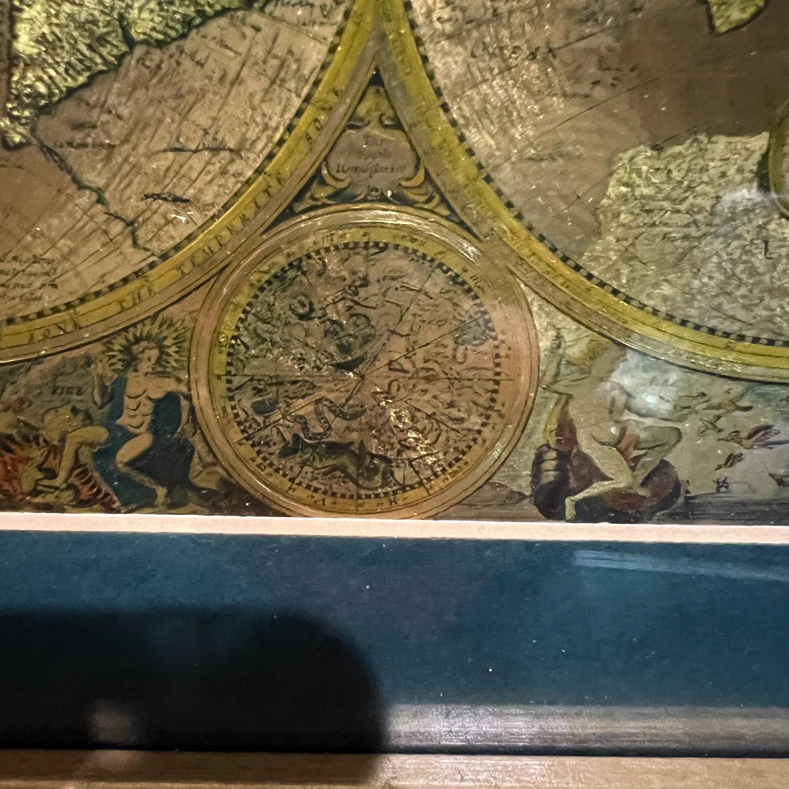 Late 20th Century Gold Foil World Map Double Hemisphere For Sale 5