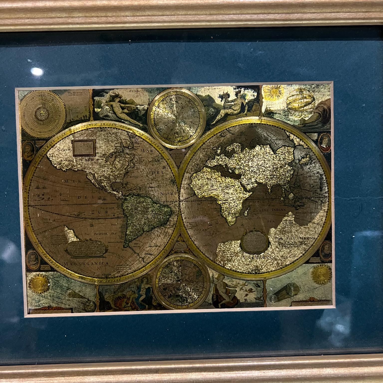 Mid-Century Modern Late 20th Century Gold Foil World Map Double Hemisphere For Sale