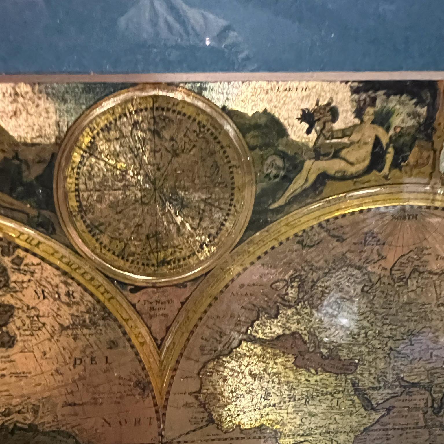 Late 20th Century Gold Foil World Map Double Hemisphere For Sale 1