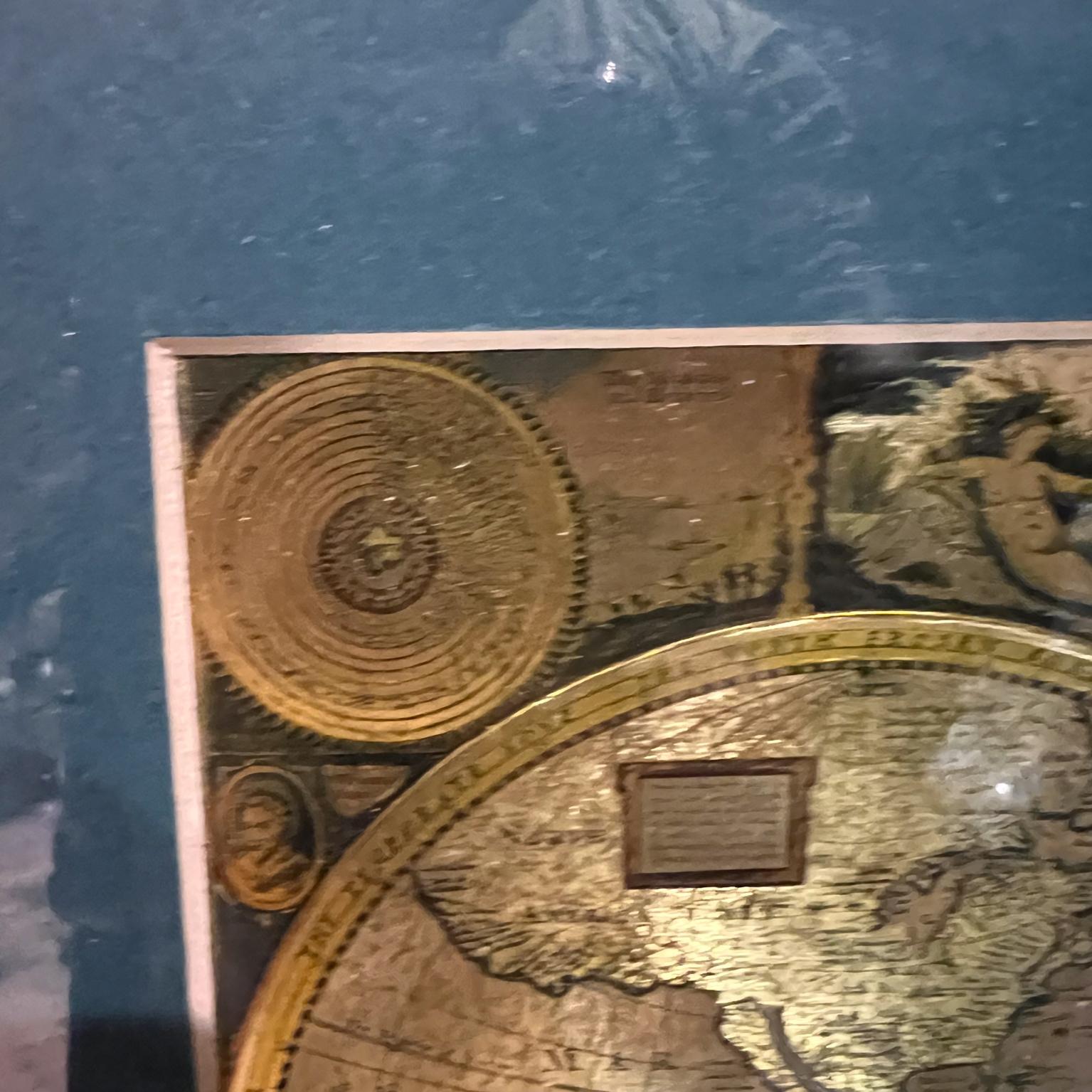Late 20th Century Gold Foil World Map Double Hemisphere For Sale 2