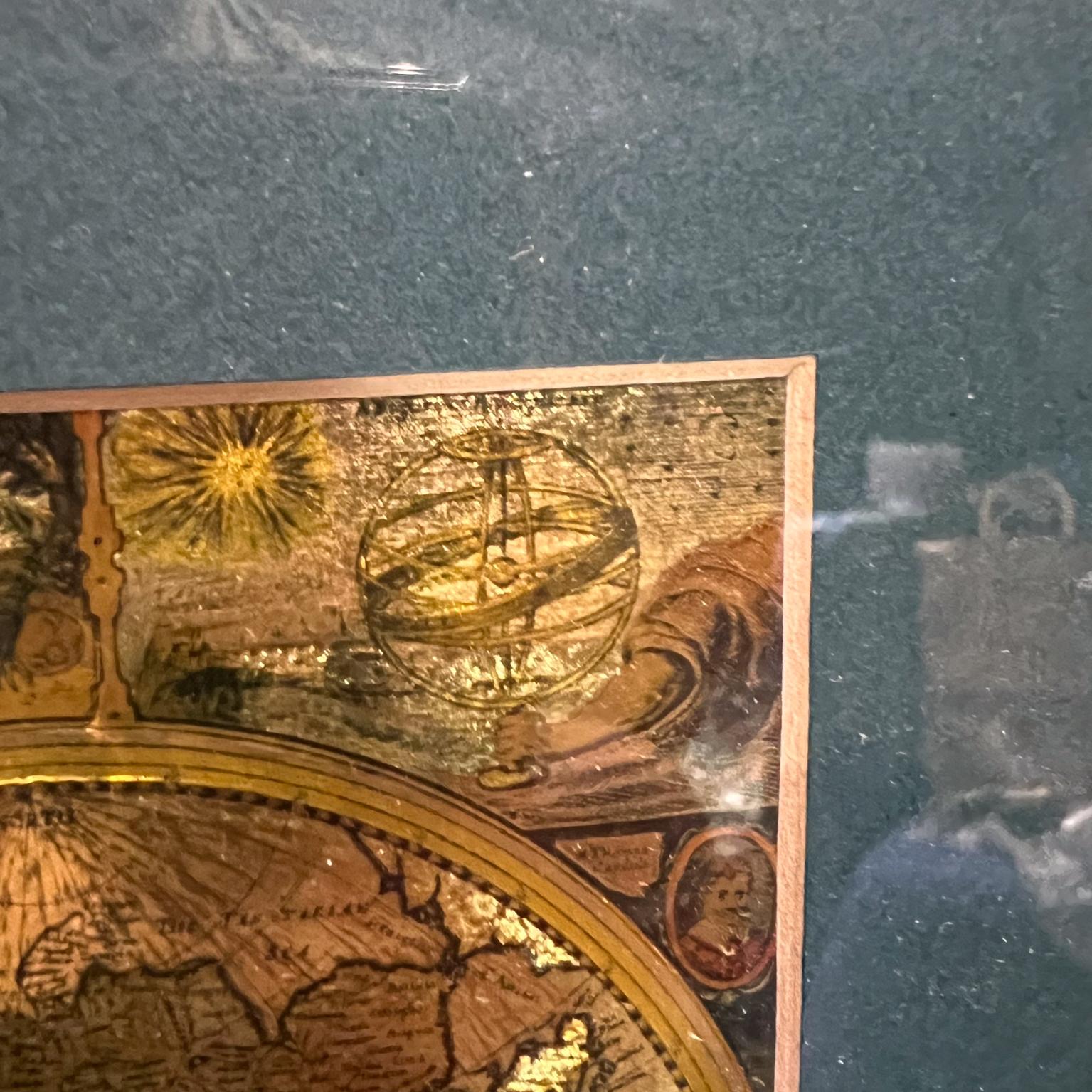 Late 20th Century Gold Foil World Map Double Hemisphere For Sale 3