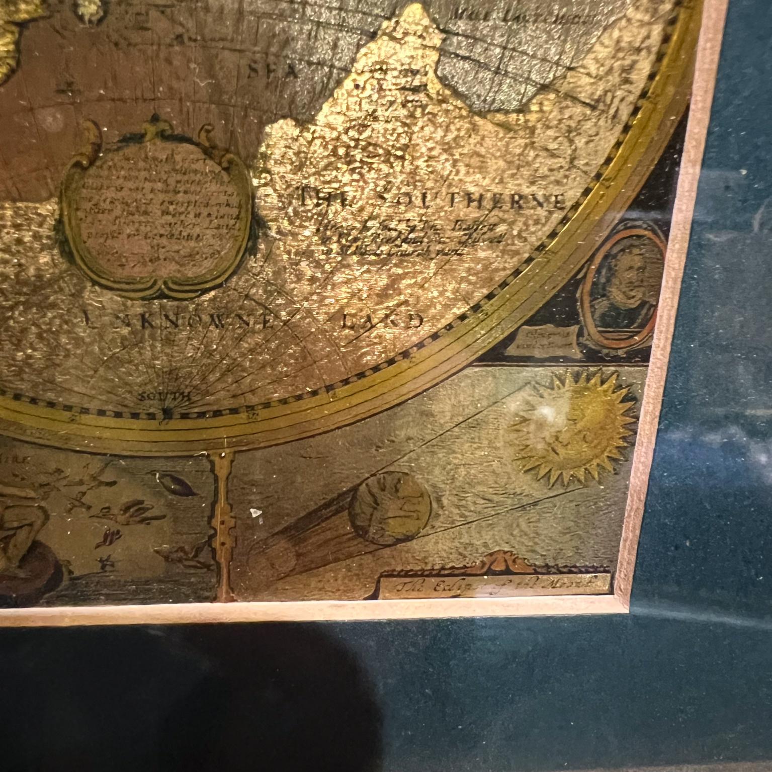Late 20th Century Gold Foil World Map Double Hemisphere For Sale 4
