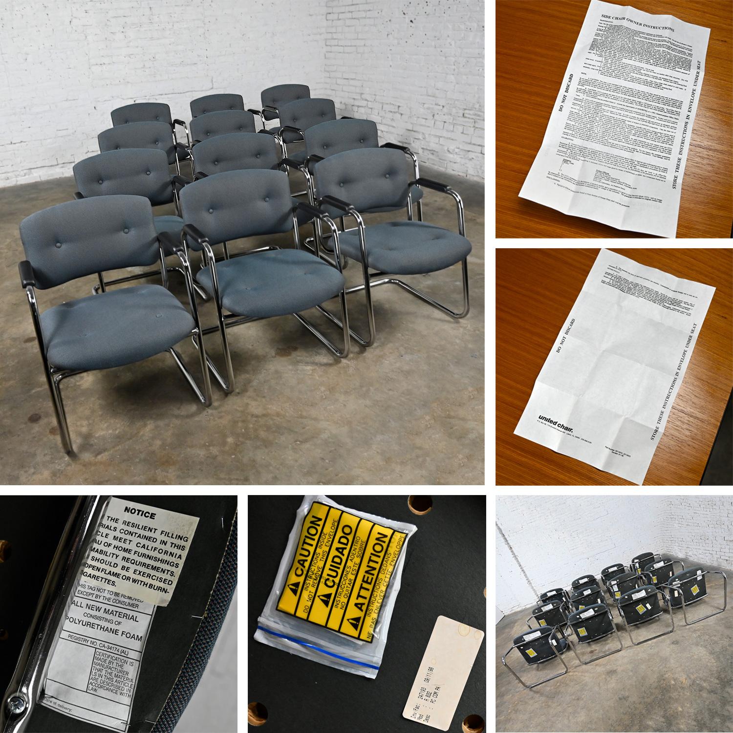 Juego de 12 sillas cantilever estilo Steelcase gris y cromadas de finales del siglo XX en venta 7