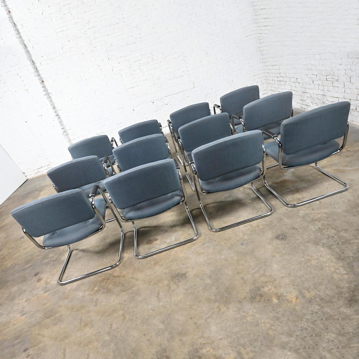 Late 20th Century Gray & Chrome Cantilever Chairs Style Steelcase Set of 12 For Sale 5