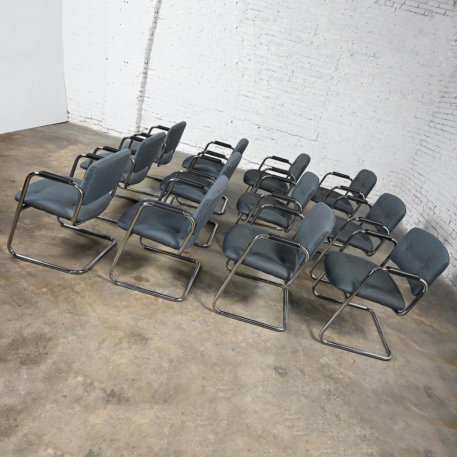Late 20th Century Gray & Chrome Cantilever Chairs Style Steelcase Set of 12 For Sale 1