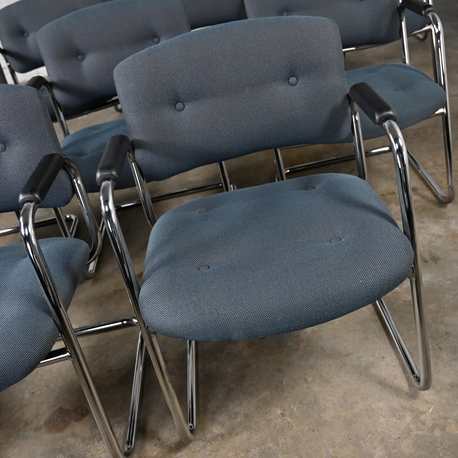 Late 20th Century Gray & Chrome Cantilever Chairs Style Steelcase Set of 12 For Sale 3